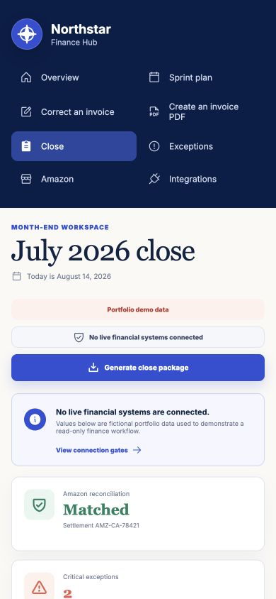 Northstar Finance Hub responsive month-end dashboard