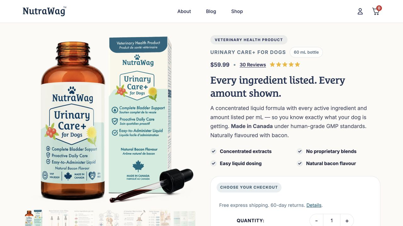 NutraWag Urinary Care+ product page