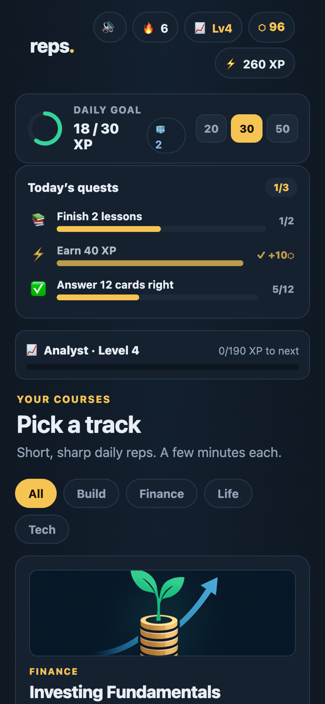 reps adult micro-learning app on a mobile device